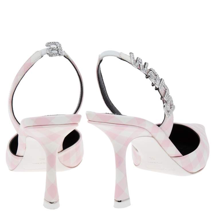 Pre Owned Alexander Wang Pink/White Gingham Print Leather Grace Slingback Sandals Size 39