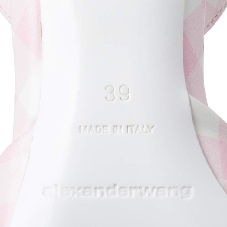 Pre Owned Alexander Wang Pink/White Gingham Print Leather Grace Slingback Sandals Size 39