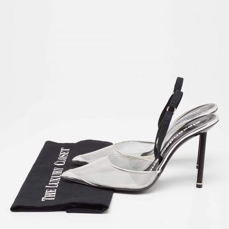 Pre Owned Alexander Wang Silver Mesh and Leather Alix Slingback Pumps Size 39