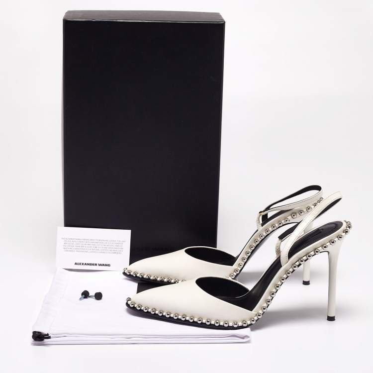 Pre Owned Alexander Wang White Leather Nova Studded Rina Slingback Sandals Size 36