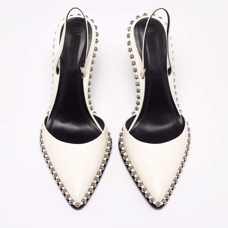 Pre Owned Alexander Wang White Leather Nova Studded Rina Slingback Sandals Size 36