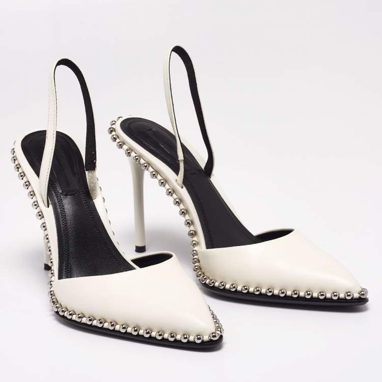 Pre Owned Alexander Wang White Leather Nova Studded Rina Slingback Sandals Size 36