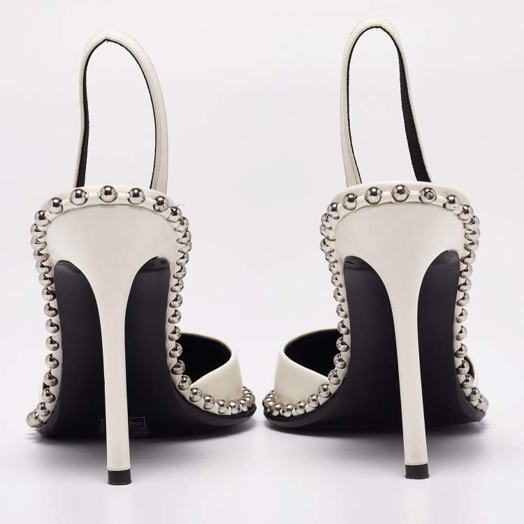Pre Owned Alexander Wang White Leather Nova Studded Rina Slingback Sandals Size 36