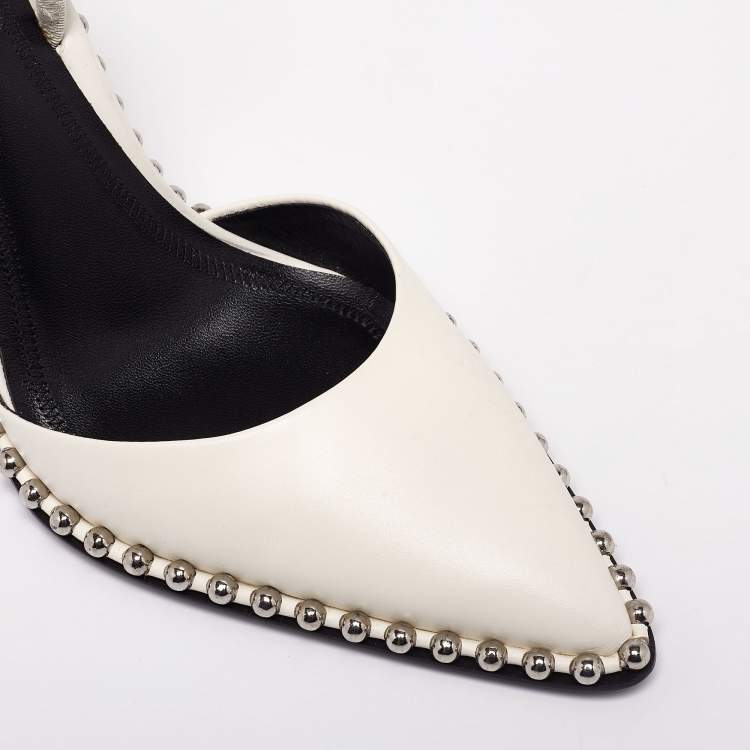Pre Owned Alexander Wang White Leather Nova Studded Rina Slingback Sandals Size 36