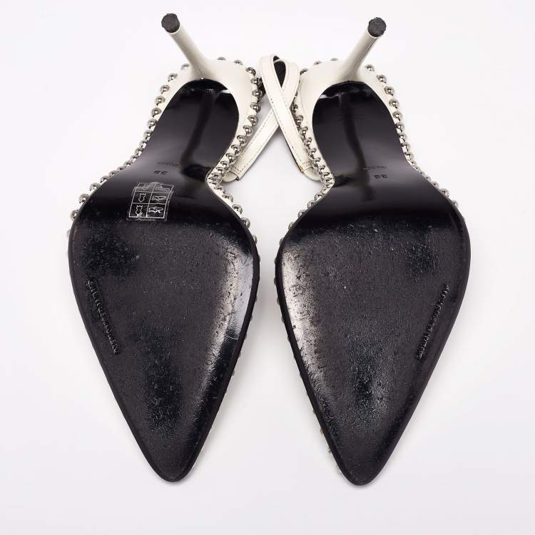 Pre Owned Alexander Wang White Leather Nova Studded Rina Slingback Sandals Size 36