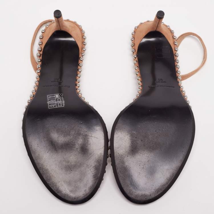 Pre Owned Alexander Wang Beige Suede and PVC Studded Slingback Nova Sandals Size 38