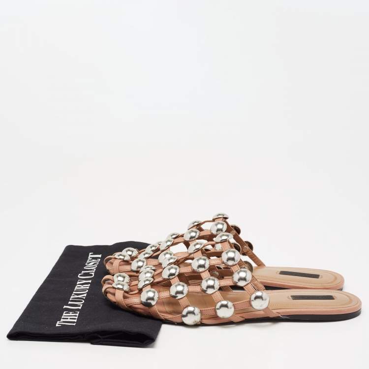 Pre Owned Alexander Wang Beige Leather Amelia Flat Mules Size 41