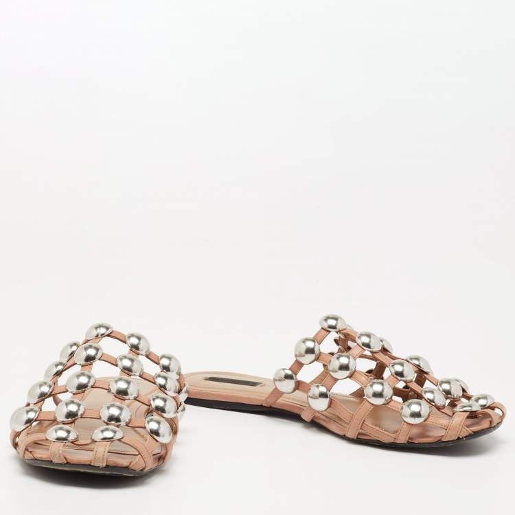 Pre Owned Alexander Wang Beige Leather Amelia Flat Mules Size 41