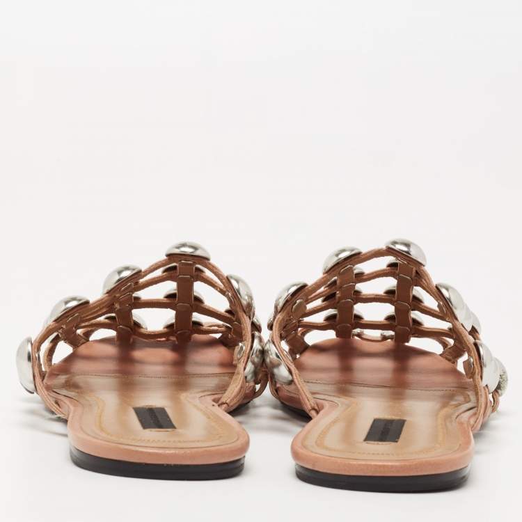 Pre Owned Alexander Wang Beige Leather Amelia Flat Mules Size 41
