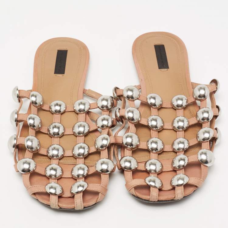 Pre Owned Alexander Wang Beige Leather Amelia Flat Mules Size 41