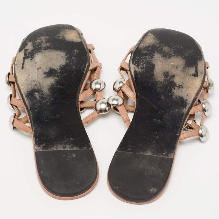 Pre Owned Alexander Wang Beige Leather Amelia Flat Mules Size 41