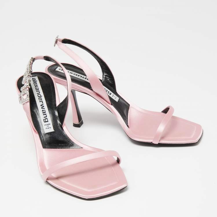 Pre Owned Alexander Wang Pink Satin Crystal Embellished Slingback Sandals Size 38