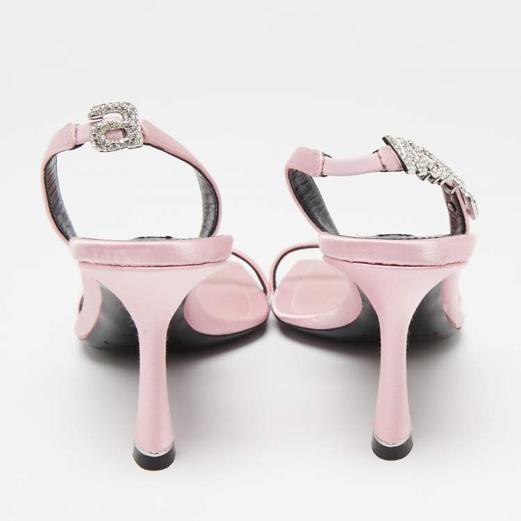 Pre Owned Alexander Wang Pink Satin Crystal Embellished Slingback Sandals Size 38
