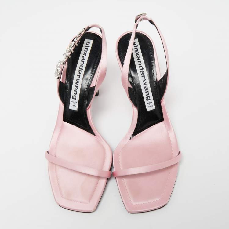 Pre Owned Alexander Wang Pink Satin Crystal Embellished Slingback Sandals Size 38