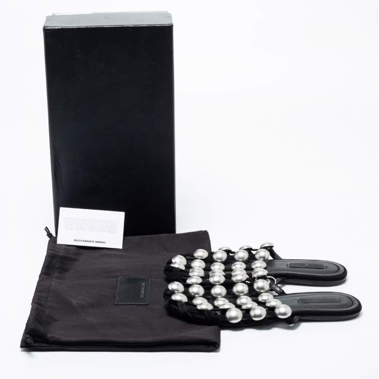 Pre Owned Alexander Wang Black Suede Amelia Studded Flat Slide Sandals Size 35