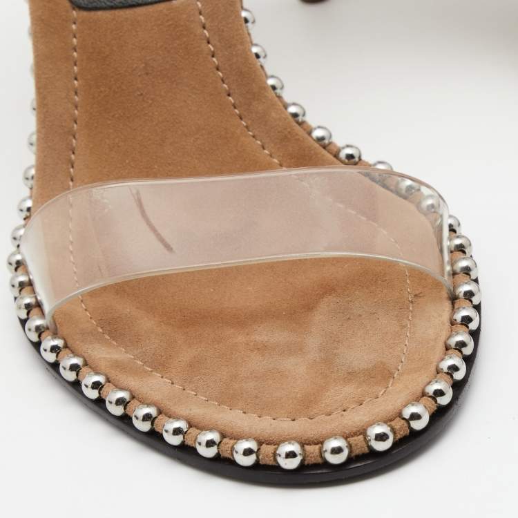 Pre Owned Alexander Wang Beige Suede And PVC Studded Slingback Nova Sandals Size 37.5