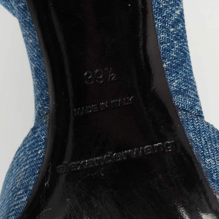 Pre Owned Alexander Wang Blue Denim Logo Plaque Grace Slingback Sandals Size 39.5