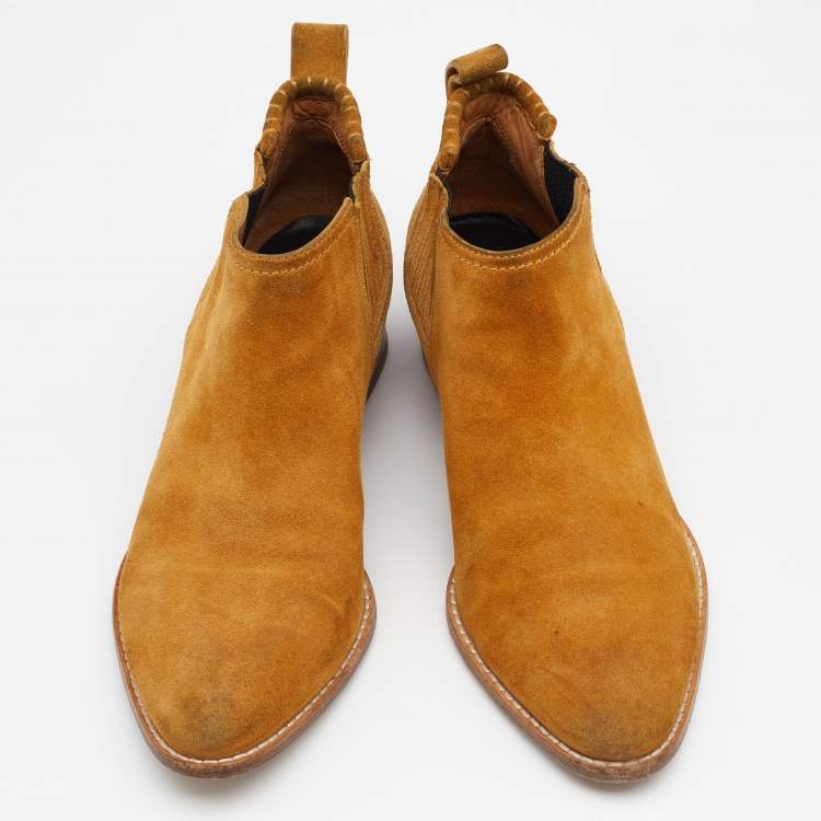 Pre Owned Alexander Wang Mustard Suede Cut Out Kori Ankle Booties Size 38