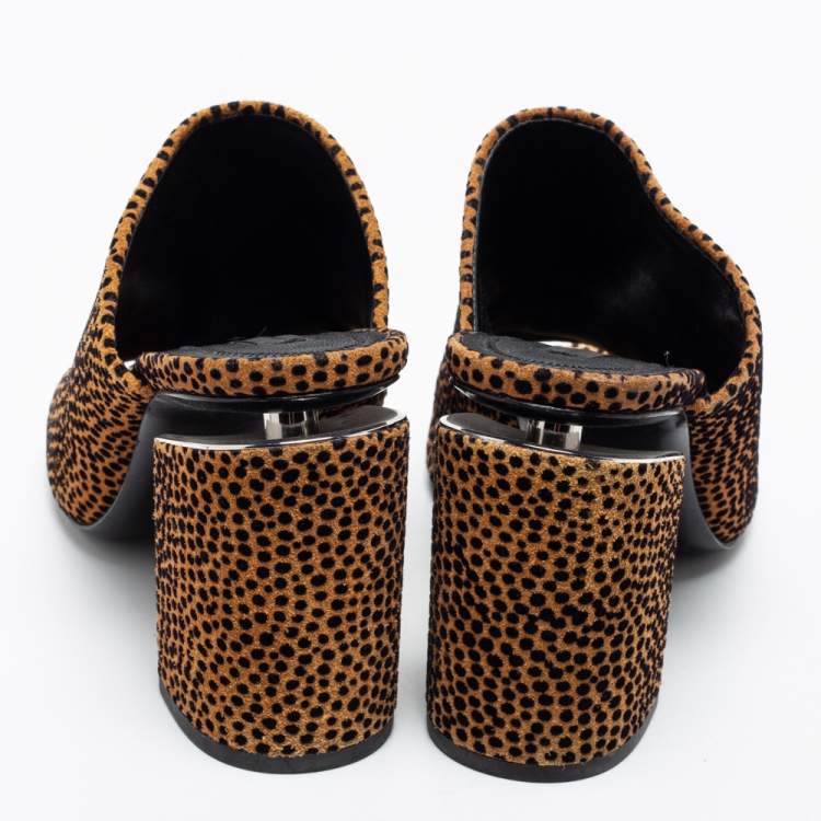 Pre Owned Alexander Wang Brown/Black Animal Print Suede Avery Block Heel Mules Size 38