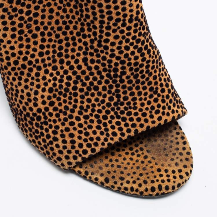 Pre Owned Alexander Wang Brown/Black Animal Print Suede Avery Block Heel Mules Size 38