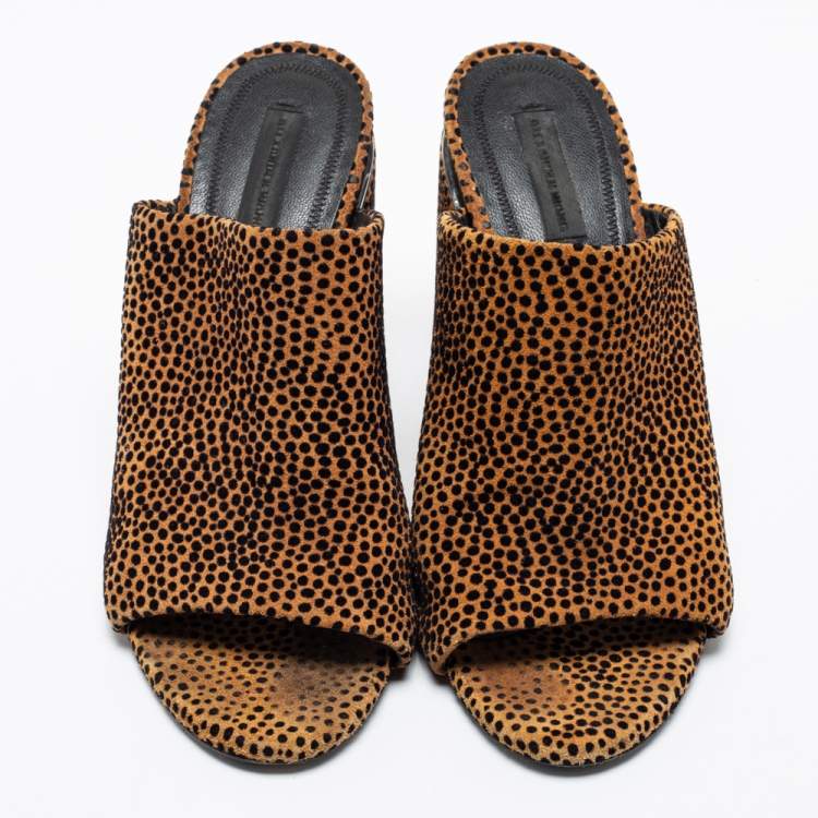 Pre Owned Alexander Wang Brown/Black Animal Print Suede Avery Block Heel Mules Size 38