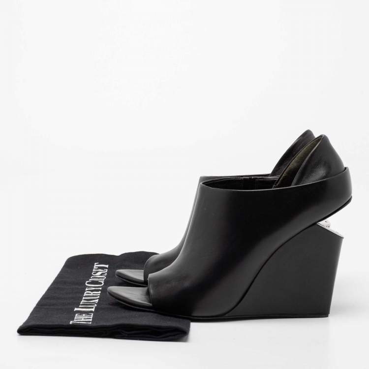 Pre Owned Alexander Wang Black Leather Alla Wedge Peep Toe Pumps Size 38