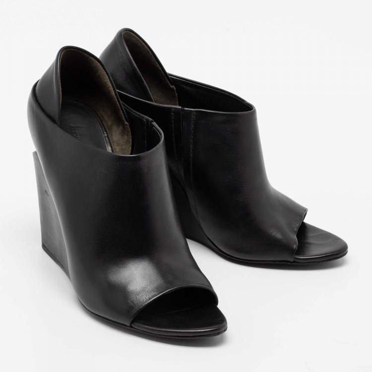 Pre Owned Alexander Wang Black Leather Alla Wedge Peep Toe Pumps Size 38