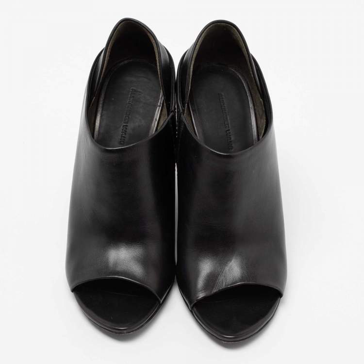 Pre Owned Alexander Wang Black Leather Alla Wedge Peep Toe Pumps Size 38