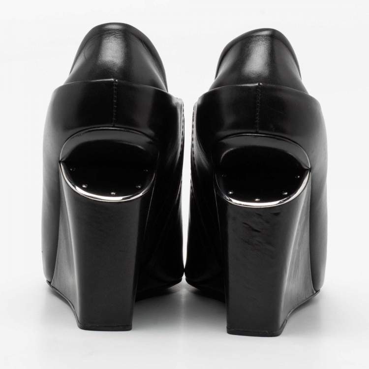 Pre Owned Alexander Wang Black Leather Alla Wedge Peep Toe Pumps Size 38