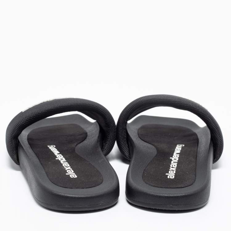 Pre Owned Alexander Wang Black Nylon Logo Flat Slides Size 38