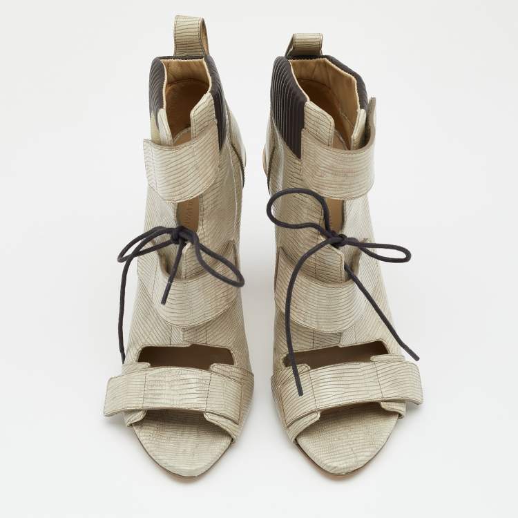 Pre Owned Alexander Wang Off White Lizard Embossed Leather Open Toe Booties Size 39