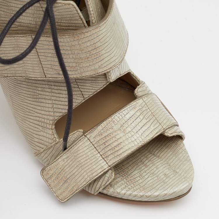 Pre Owned Alexander Wang Off White Lizard Embossed Leather Open Toe Booties Size 39