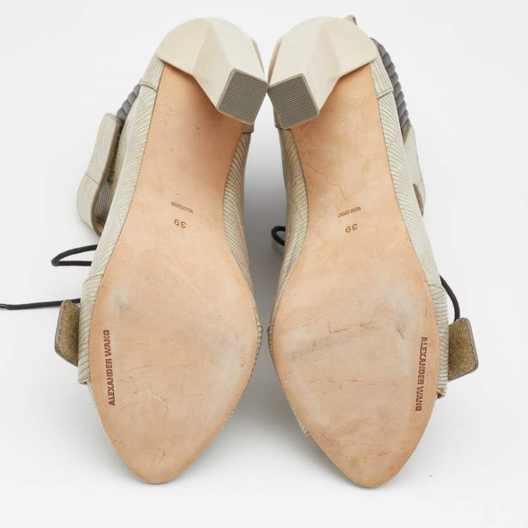 Pre Owned Alexander Wang Off White Lizard Embossed Leather Open Toe Booties Size 39