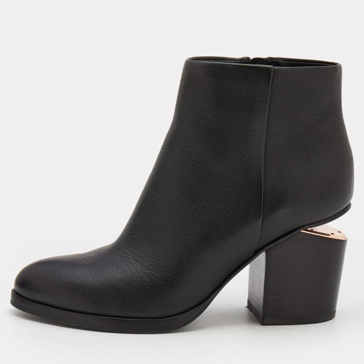 Pre Owned Alexander Wang Black Leather Gabi Ankle Length Boots Size 36