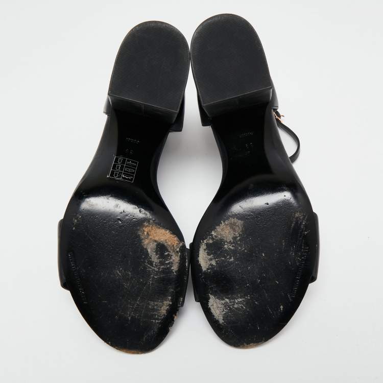 Pre Owned Alexander Wang Black Leather Abby Ankle-Strap Block Heel Sandals Size 39