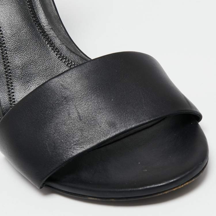 Pre Owned Alexander Wang Black Leather Abby Ankle-Strap Block Heel Sandals Size 39