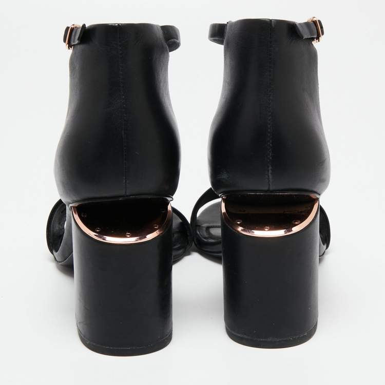 Pre Owned Alexander Wang Black Leather Abby Ankle-Strap Block Heel Sandals Size 39