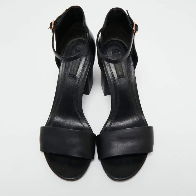 Pre Owned Alexander Wang Black Leather Abby Ankle-Strap Block Heel Sandals Size 39