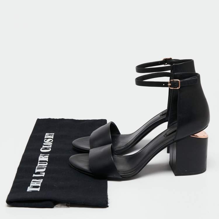 Pre Owned Alexander Wang Black Leather Abby Ankle-Strap Block Heel Sandals Size 39