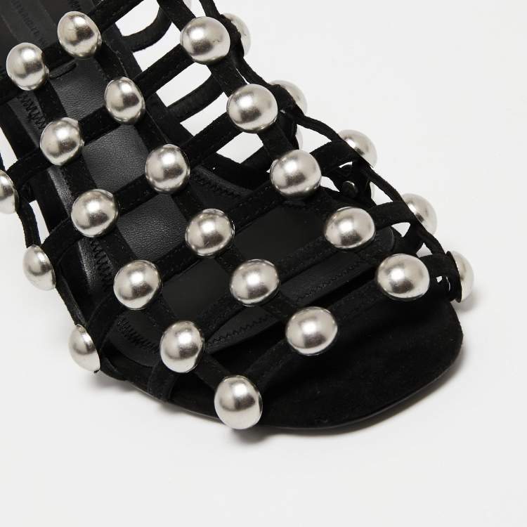 Pre Owned Alexander Wang Black Suede Studded Slide Sandals Size 37