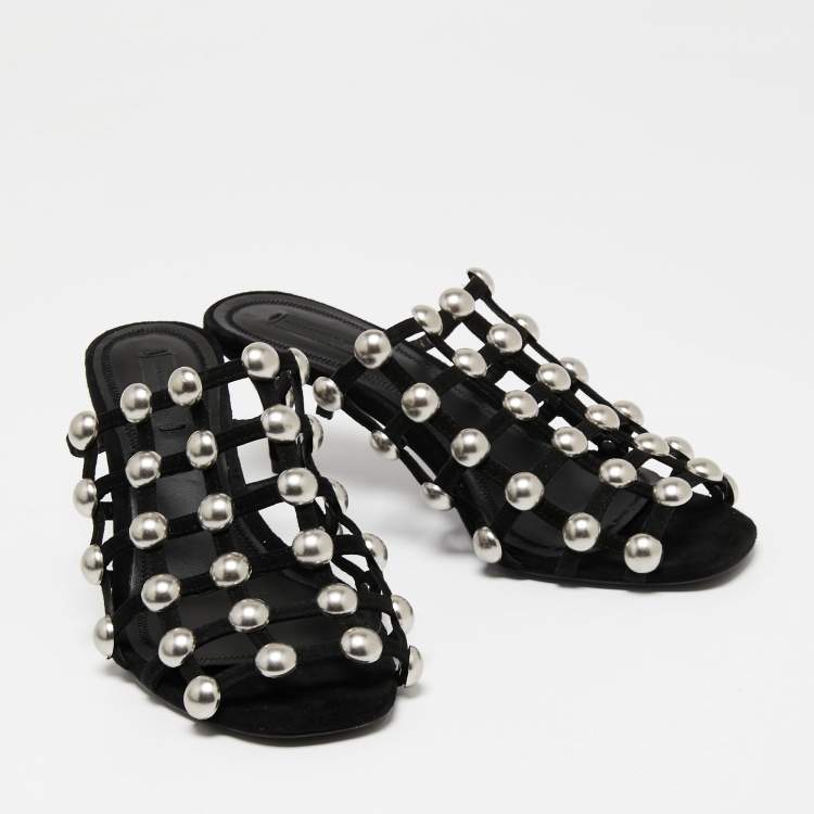 Pre Owned Alexander Wang Black Suede Studded Slide Sandals Size 37