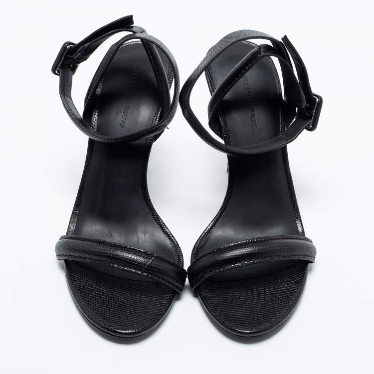Pre Owned Alexander Wang Black Lizard Embossed Leather Antonia Ankle-Strap Sandals Size 36.5