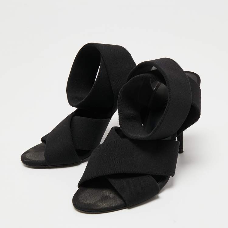 Pre Owned Alexander Wang Black Canvas Ankle Wrap Sandals Size 36