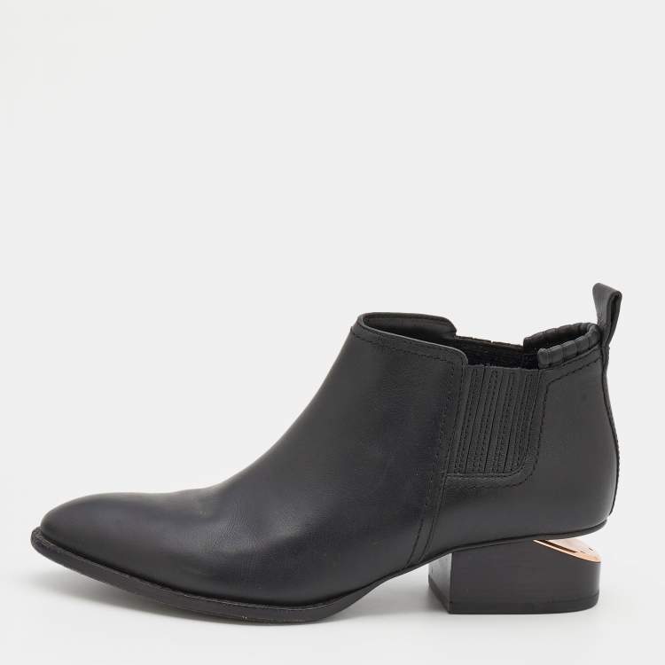 Pre Owned Alexander Wang Black Leather Gabi Ankle Length Boots Size 38