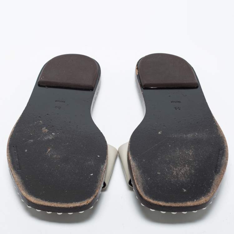 Pre Owned Alexander Wang Light Grey Leather Lola Studded Flat Slides Size 39