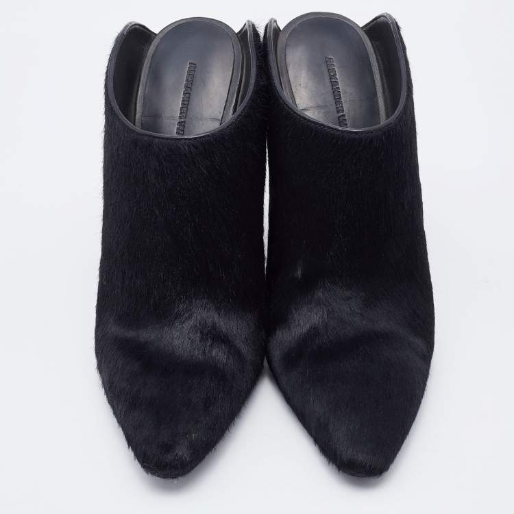 Pre Owned Alexander Wang Black Calf Hair Miranda Pointed Toe Mules Size 37