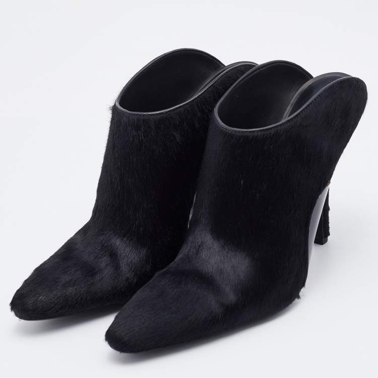 Pre Owned Alexander Wang Black Calf Hair Miranda Pointed Toe Mules Size 37