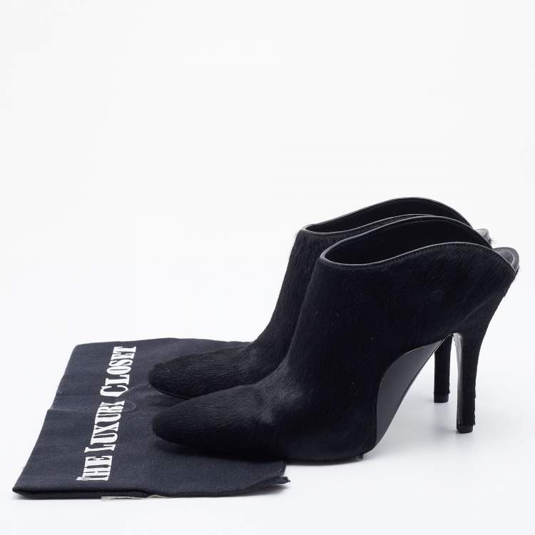 Pre Owned Alexander Wang Black Calf Hair Miranda Pointed Toe Mules Size 37