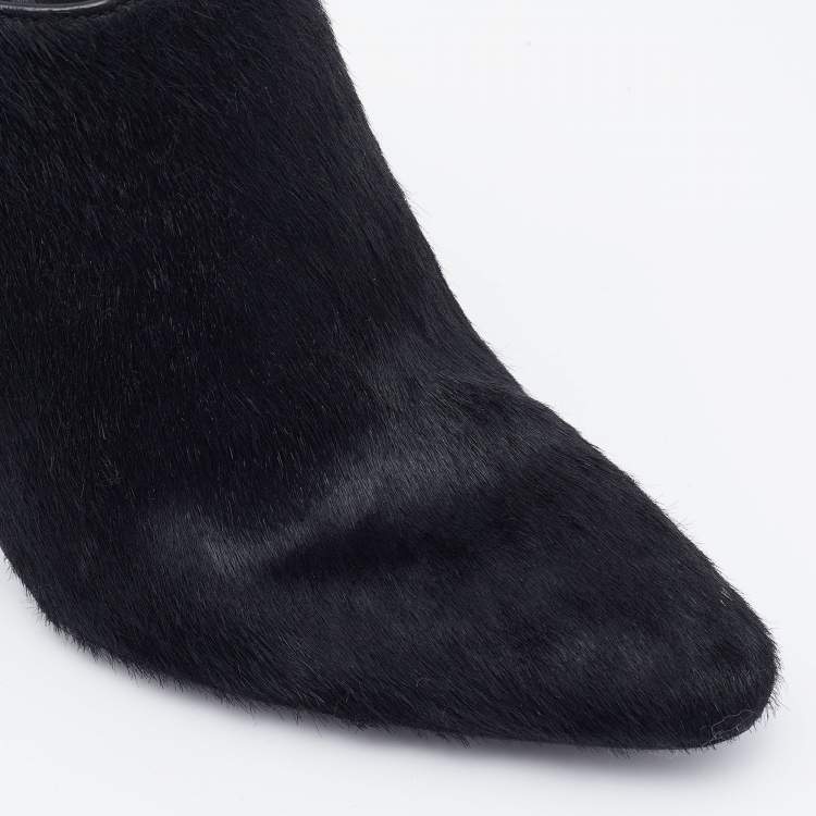 Pre Owned Alexander Wang Black Calf Hair Miranda Pointed Toe Mules Size 37