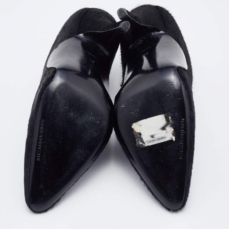 Pre Owned Alexander Wang Black Calf Hair Miranda Pointed Toe Mules Size 37